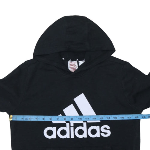 Adidas Boys Black Pullover Hoodie 13-14 Years Regular Fit Graphic Logo