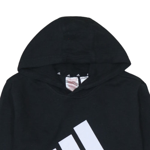Adidas Boys Black Pullover Hoodie 13-14 Years Regular Fit Graphic Logo