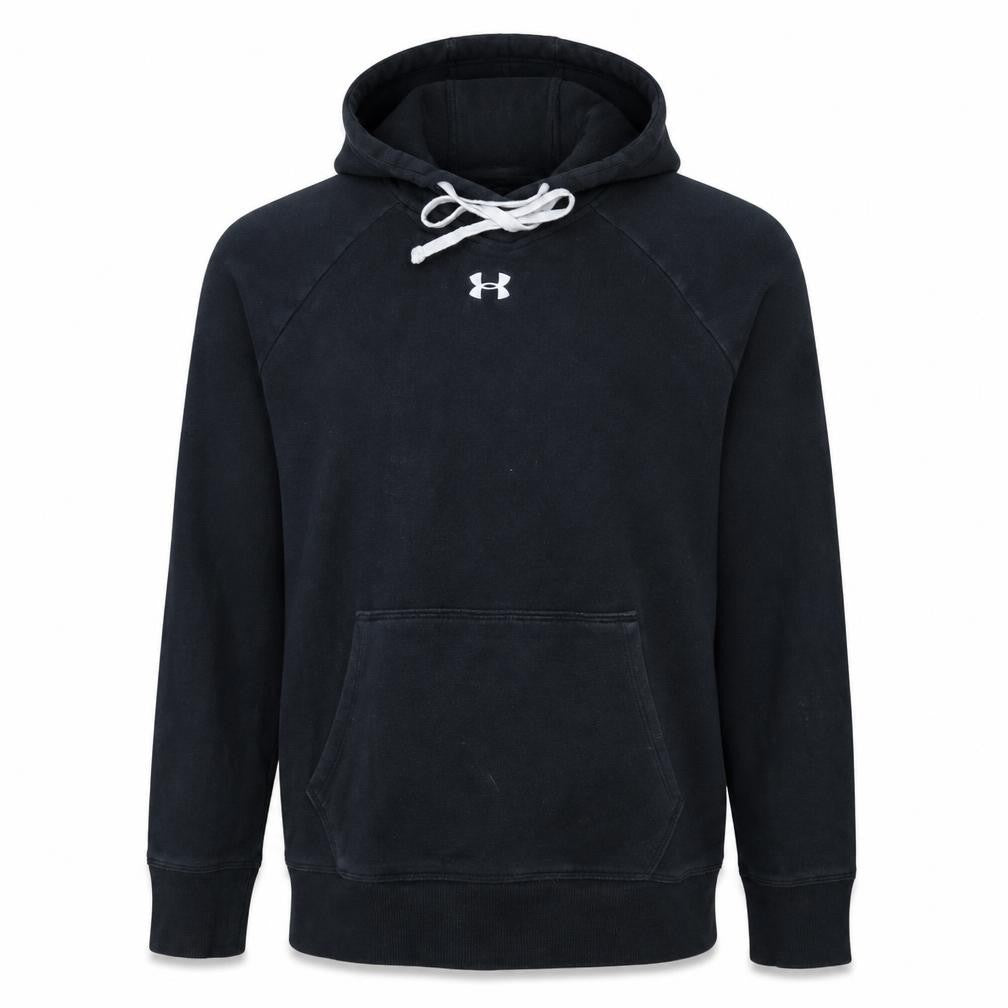 Front view of Under Armour Men's Black Pullover Hoodie Small Relaxed Fit Fleece