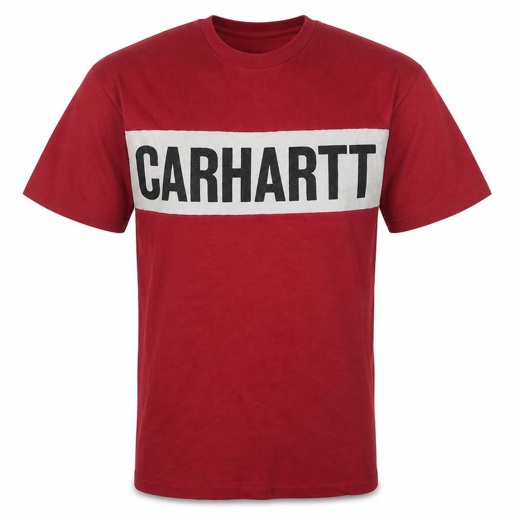 Front view of Carhartt Men Red Small Logo Graphic Cotton T-Shirt