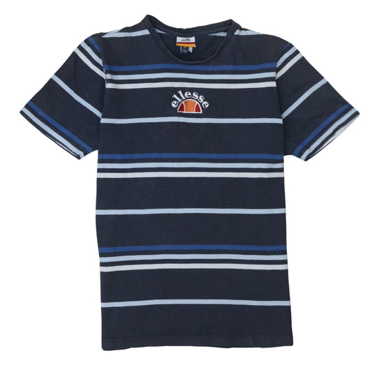 Ellesse Men's Navy Blue Striped Cotton Crew Neck T-Shirt L