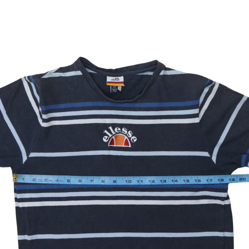 Ellesse Men's Navy Blue Striped Cotton Crew Neck T-Shirt L
