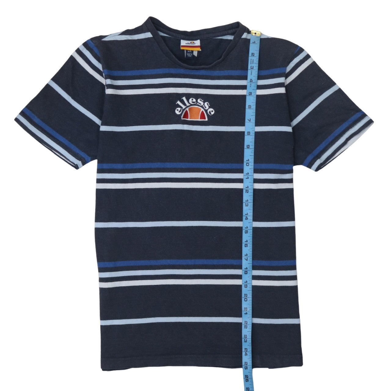 Ellesse Men's Navy Blue Striped Cotton Crew Neck T-Shirt L