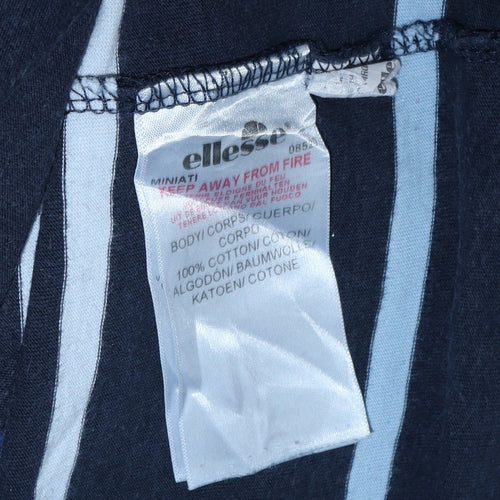 Ellesse Men's Navy Blue Striped Cotton Crew Neck T-Shirt L