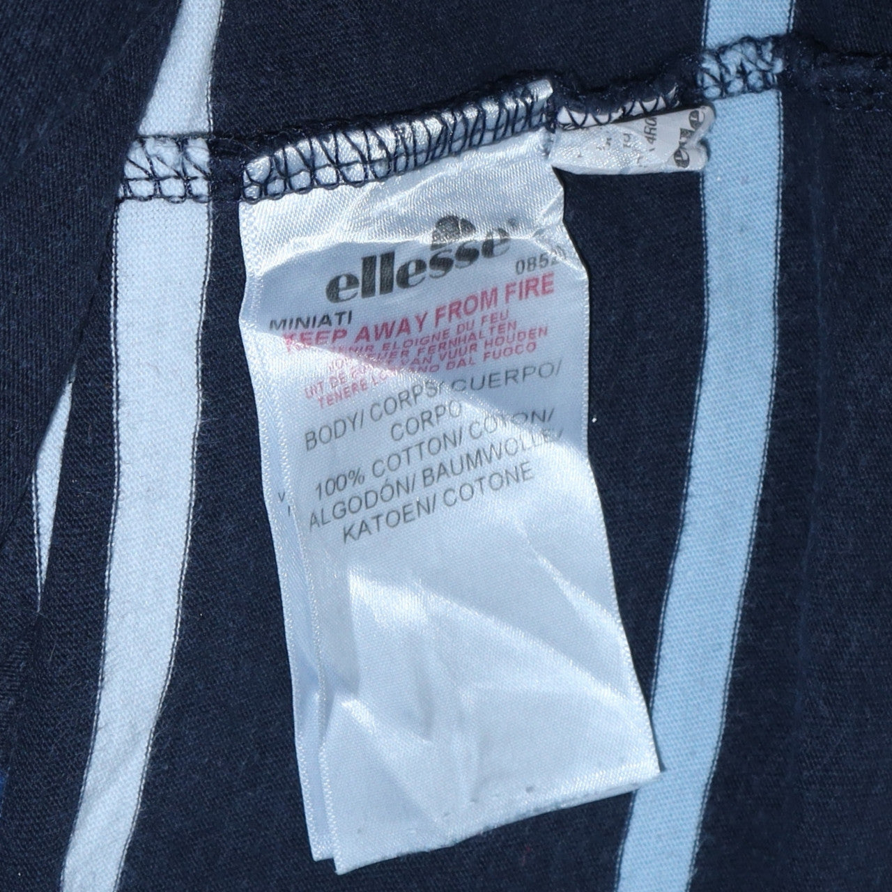 Ellesse Men's Navy Blue Striped Cotton Crew Neck T-Shirt L