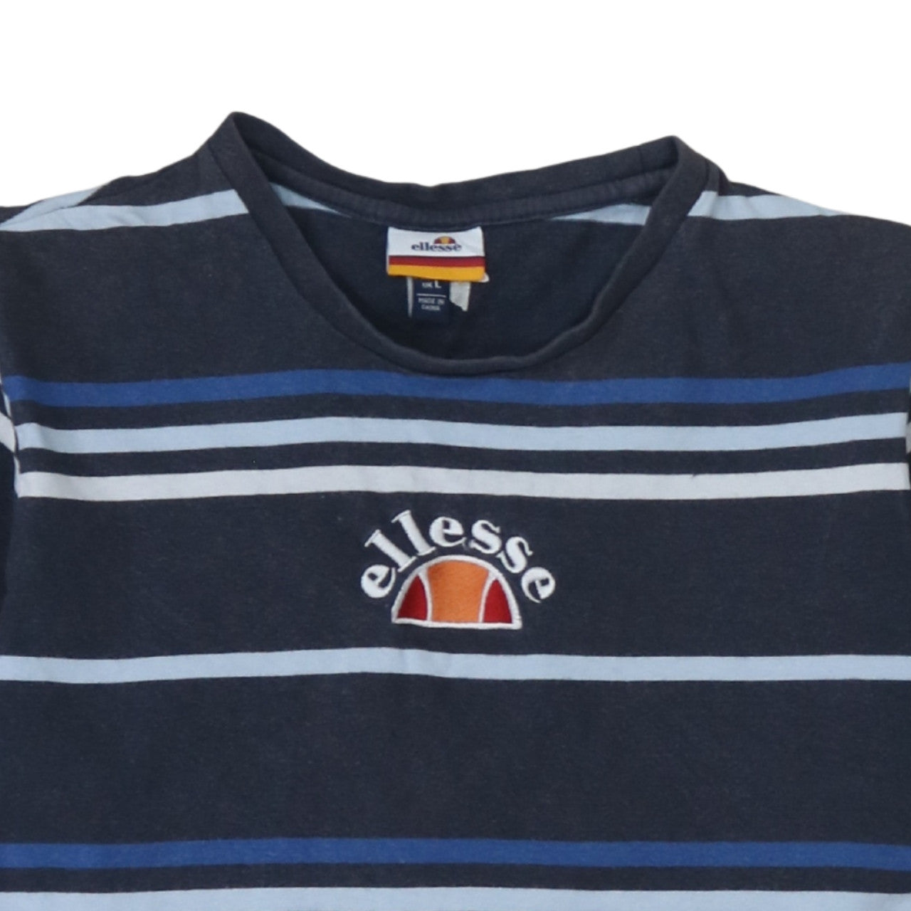 Ellesse Men's Navy Blue Striped Cotton Crew Neck T-Shirt L