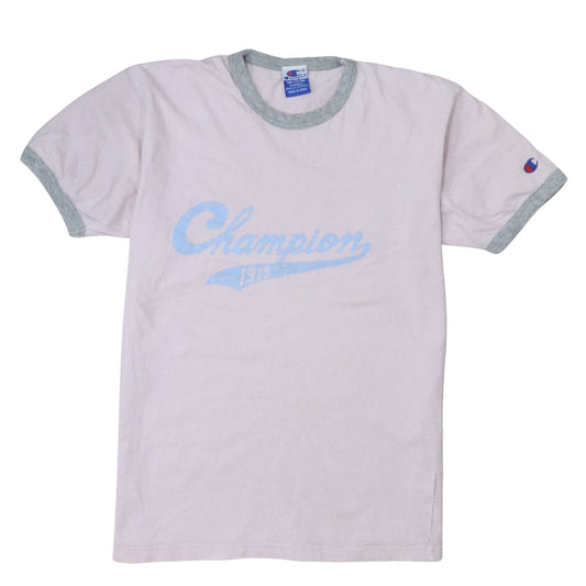 Champion Men's White Grey Ringer Graphic T-Shirt Size M