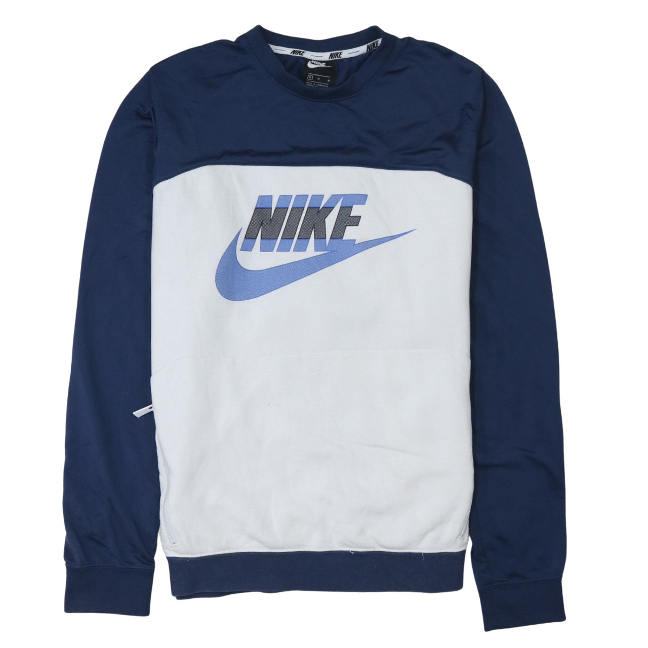 Nike Men's Blue & White Logo Crew Neck Pullover Sweatshirt M