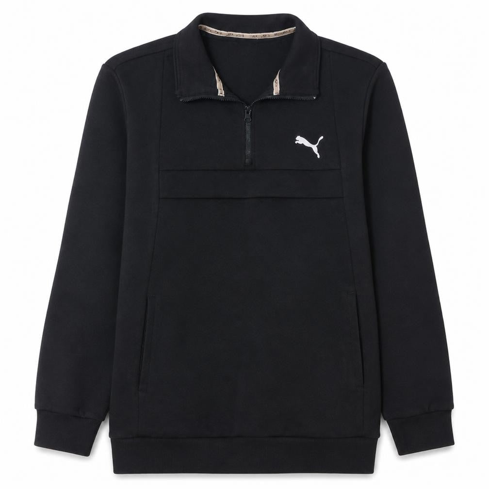Front view of Puma Men's Black L 1/4 Zip Fleece Sweatshirt