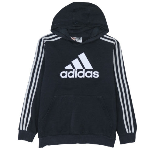 Adidas Boys Black Pullover Hoodie 13-14 Years Fleece Lined Logo Sweatshirt