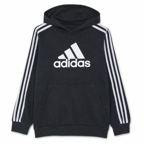 Adidas Boys Black Pullover Hoodie 13-14 Years Fleece Lined Logo Sweatshirt