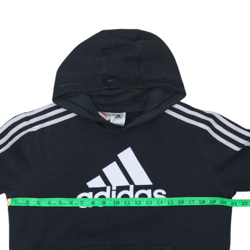 Adidas Boys Black Pullover Hoodie 13-14 Years Fleece Lined Logo Sweatshirt