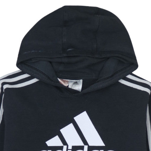 Adidas Boys Black Pullover Hoodie 13-14 Years Fleece Lined Logo Sweatshirt