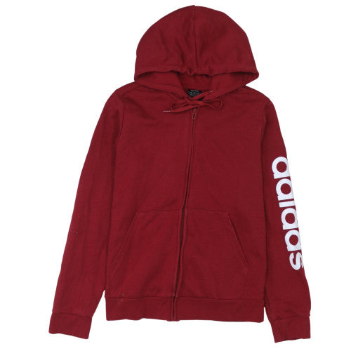 Adidas Women’s Red Full Zip Hoodie L Logo Print Drawstring Cotton Blend