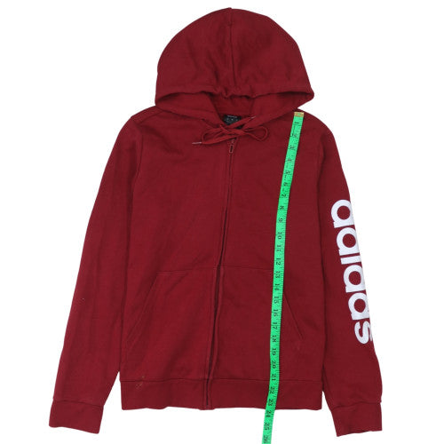 Adidas Women’s Red Full Zip Hoodie L Logo Print Drawstring Cotton Blend