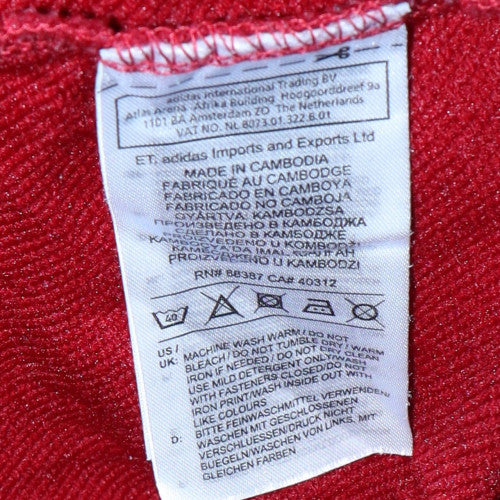Adidas Women’s Red Full Zip Hoodie L Logo Print Drawstring Cotton Blend