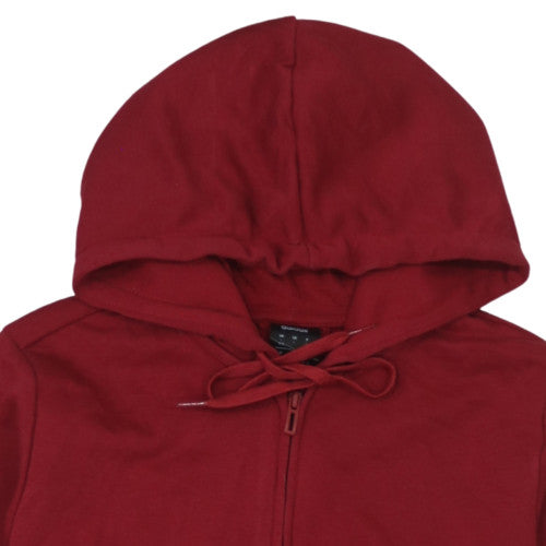 Adidas Women’s Red Full Zip Hoodie L Logo Print Drawstring Cotton Blend