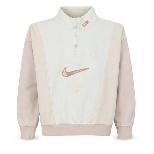 Front view of Nike Women’s Beige 1/4 Zip Pullover Sweatshirt, size S, Loose Fit