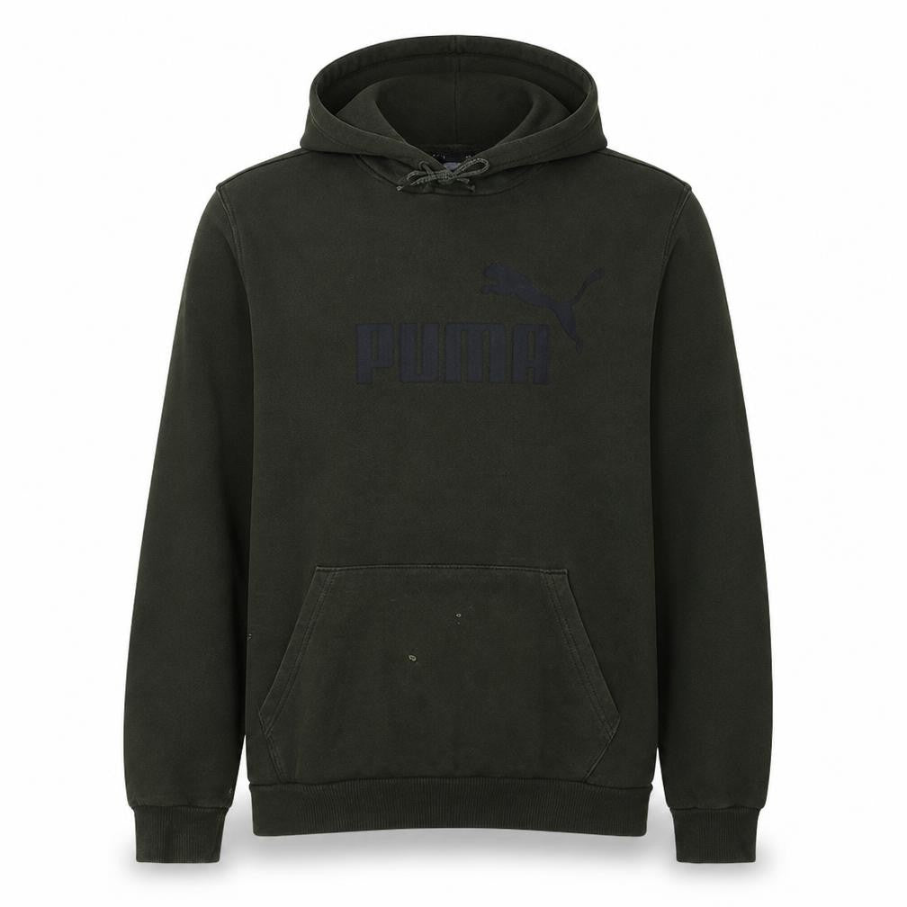 Front view of Puma Men Green Pullover Hoodie L Hooded Fleece Sweatshirt