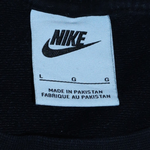 Nike Women Black Crew Neck Pullover Sweatshirt L Cotton Blend Logo