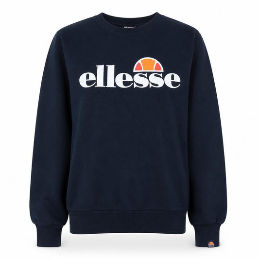 Front view of Ellesse women’s navy blue crew neck pullover sweatshirt uk 8