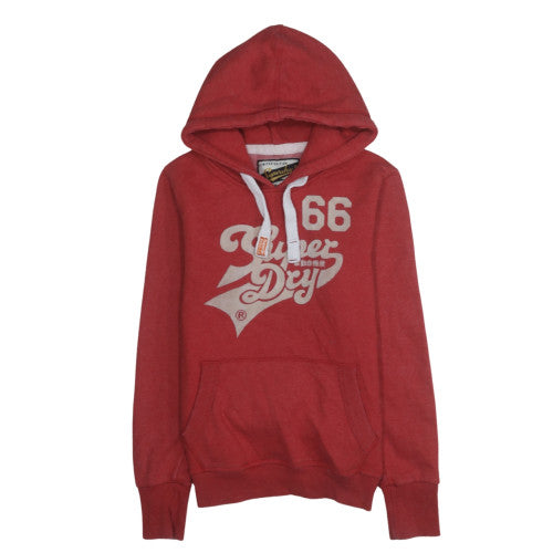 Superdry Womens Red Pullover Hoodie Size L Graphic Print Vintage Style