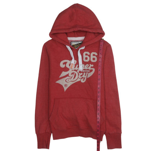 Superdry Womens Red Pullover Hoodie Size L Graphic Print Vintage Style