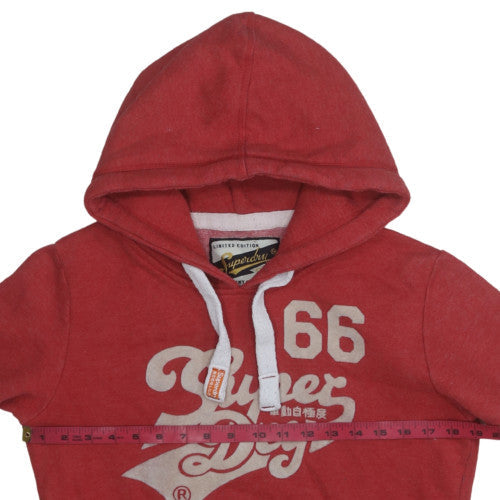 Superdry Womens Red Pullover Hoodie Size L Graphic Print Vintage Style