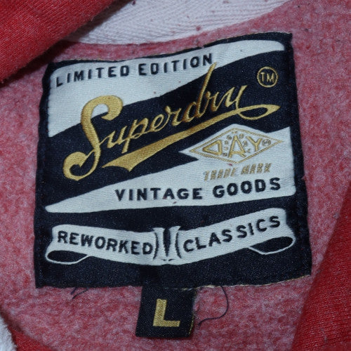 Superdry Womens Red Pullover Hoodie Size L Graphic Print Vintage Style