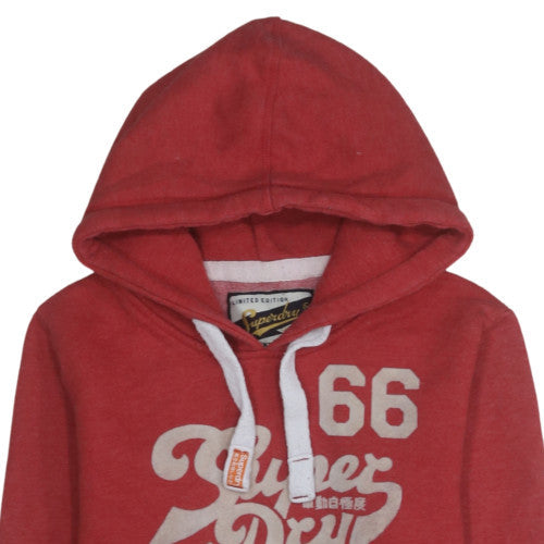Superdry Womens Red Pullover Hoodie Size L Graphic Print Vintage Style
