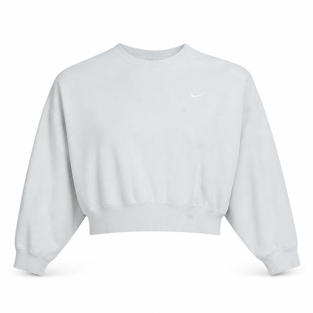 Front view of Nike Women White Crew Neck Pullover Sweatshirt, size L, Cotton Blend