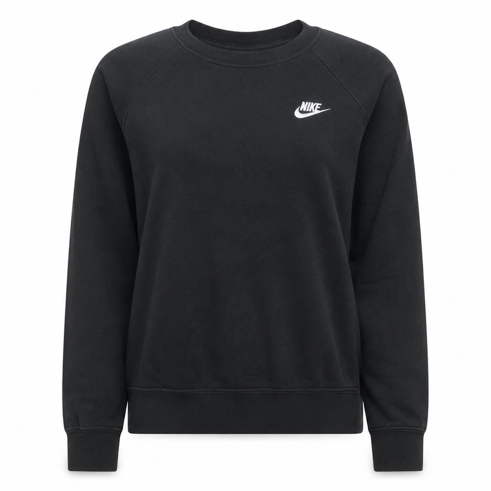 Front view of Nike Women's Black Small Pullover Sweatshirt Crew Neck Logo Cotton Blend