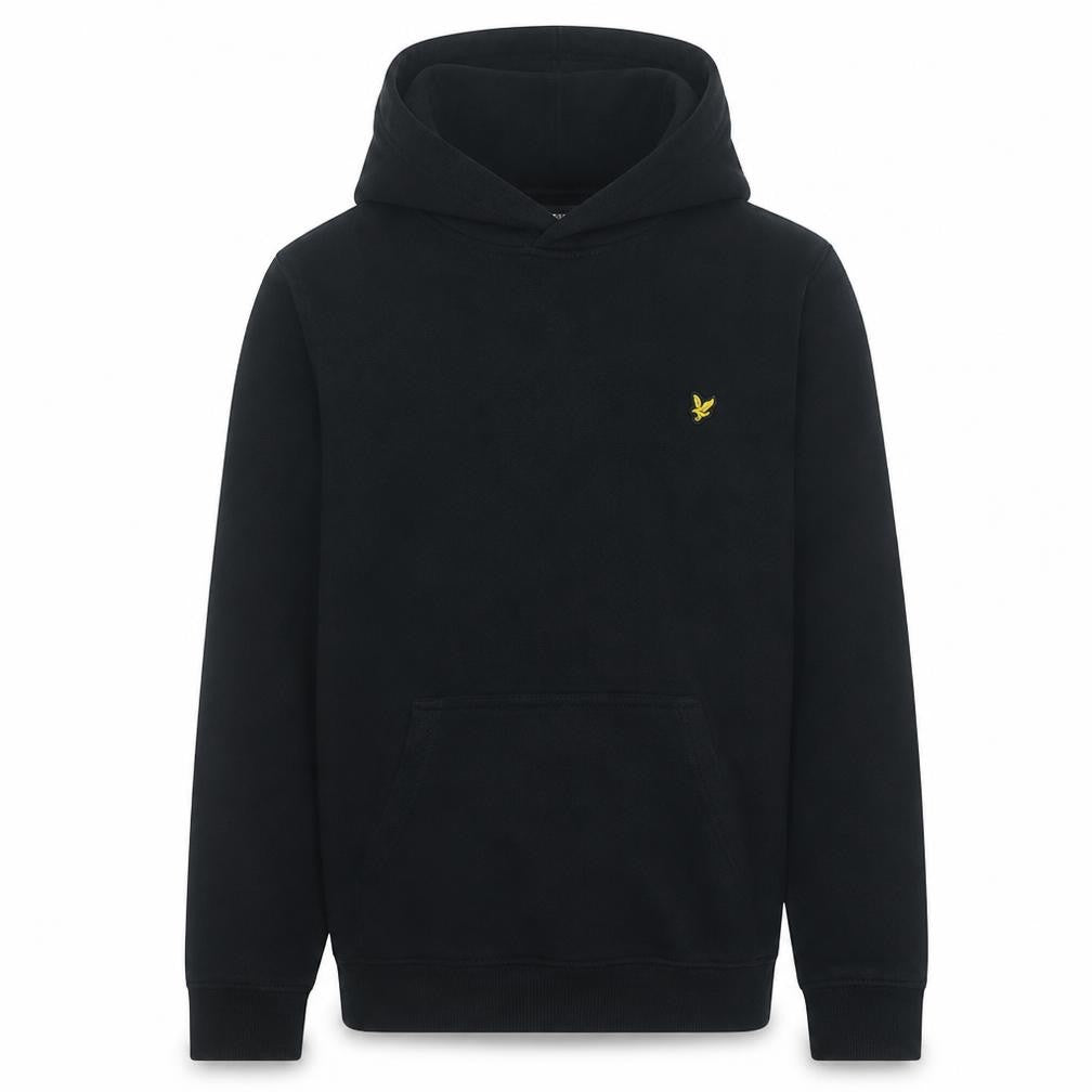 Front view of Lyle & Scott Junior boys’ black pullover hoodie 14-15 years cotton blend
