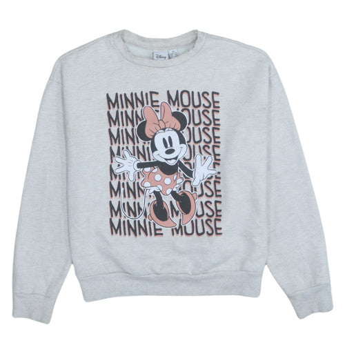 Disney Women Grey Minnie Mouse Crew Neck Pullover Sweatshirt XS