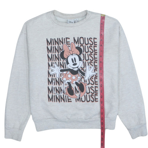 Disney Women Grey Minnie Mouse Crew Neck Pullover Sweatshirt XS