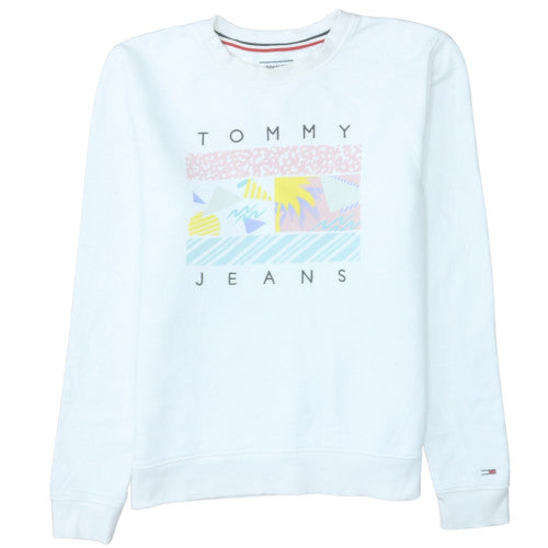 Tommy Jeans Women White Cotton Crew Neck Pullover Sweatshirt M