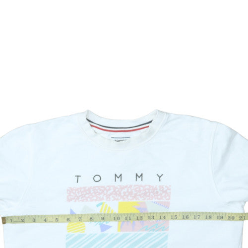 Tommy Jeans Women White Cotton Crew Neck Pullover Sweatshirt M