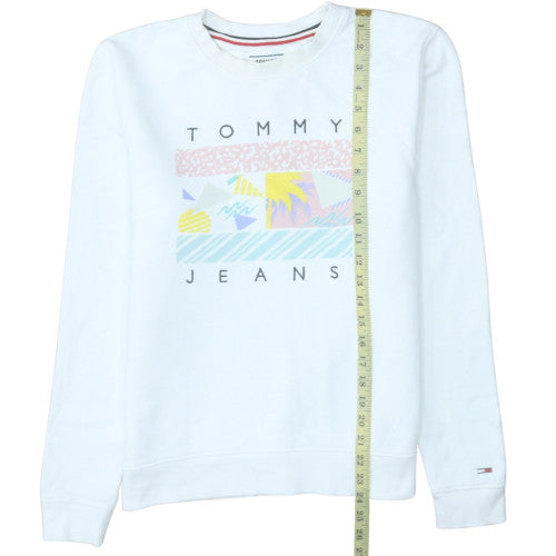 Tommy Jeans Women White Cotton Crew Neck Pullover Sweatshirt M