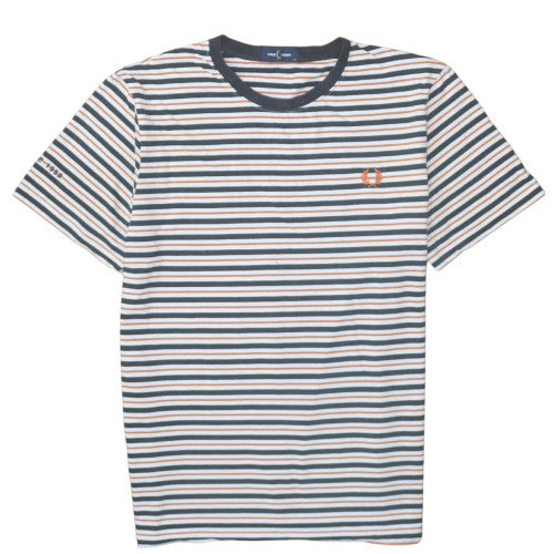 Fred Perry Men's Multicoloured Striped Cotton Crew Neck T-Shirt M