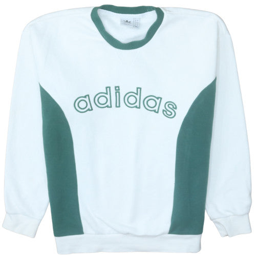 Adidas Womens White Green Pullover Sweatshirt Size 8 Logo Crew