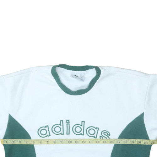 Adidas Womens White Green Pullover Sweatshirt Size 8 Logo Crew