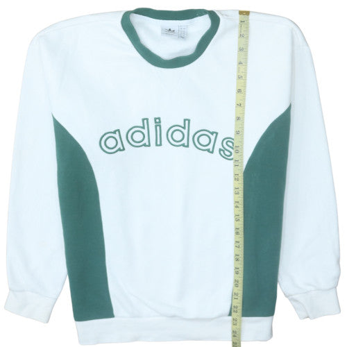 Adidas Womens White Green Pullover Sweatshirt Size 8 Logo Crew