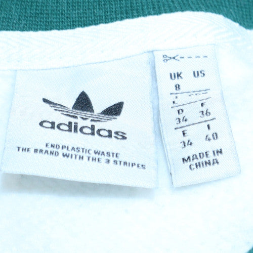 Adidas Womens White Green Pullover Sweatshirt Size 8 Logo Crew
