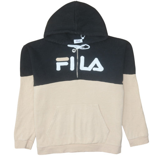Fila Women's Beige & Black Pullover Hoodie Size L14 Cotton Blend