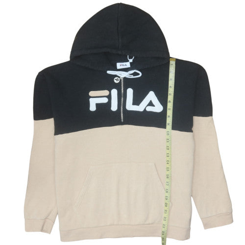 Fila Women's Beige & Black Pullover Hoodie Size L14 Cotton Blend