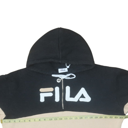 Fila Women's Beige & Black Pullover Hoodie Size L14 Cotton Blend
