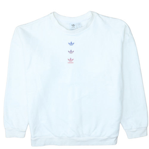 Adidas Womens White Pullover Sweatshirt Size 14 Crew Neck Logo Print