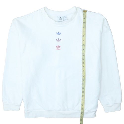Adidas Womens White Pullover Sweatshirt Size 14 Crew Neck Logo Print