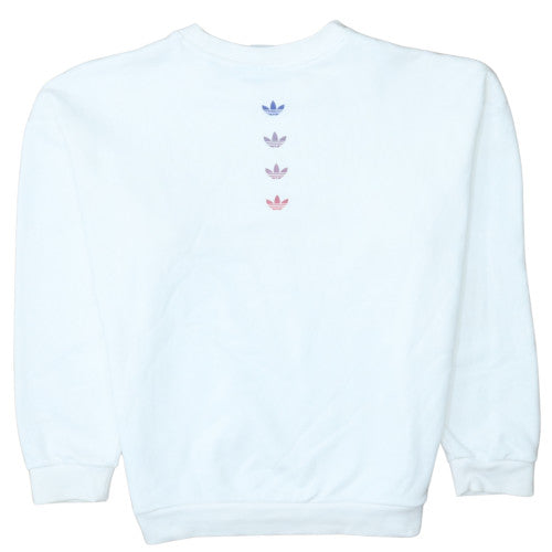 Adidas Womens White Pullover Sweatshirt Size 14 Crew Neck Logo Print