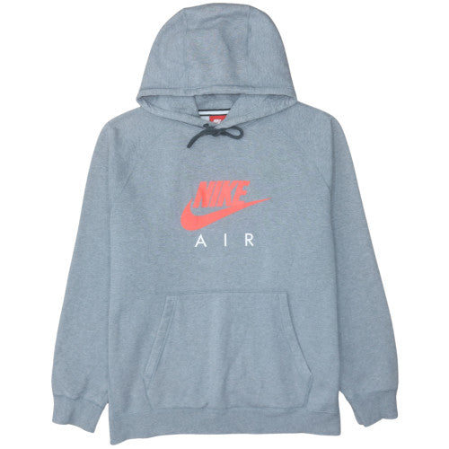 Nike Men Grey XL Pullover Hoodie with Logo Print and Kangaroo Pocket